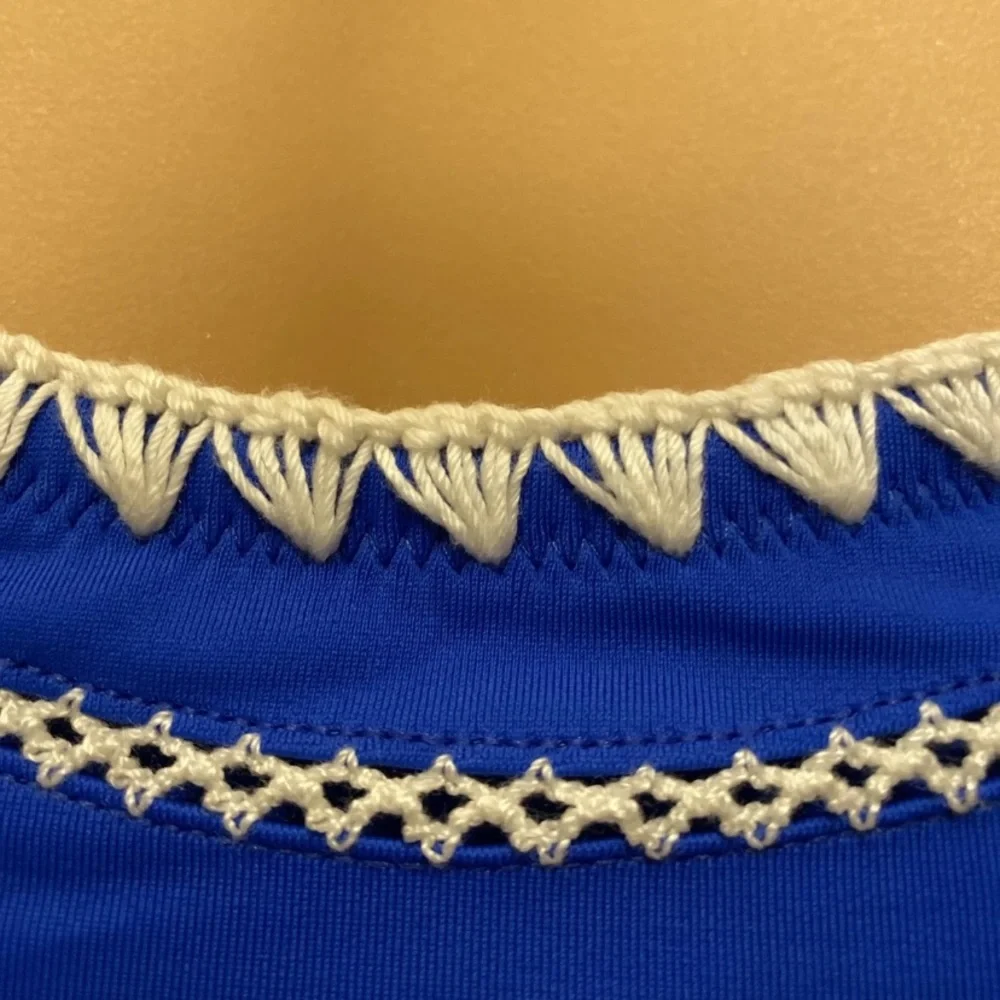 Express Royal Blue and White Embroidered Bikini Set
